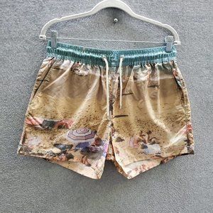 Atalaye Men Swim Shorts Medium‎ Sand Beach Scene Graphic French NWT